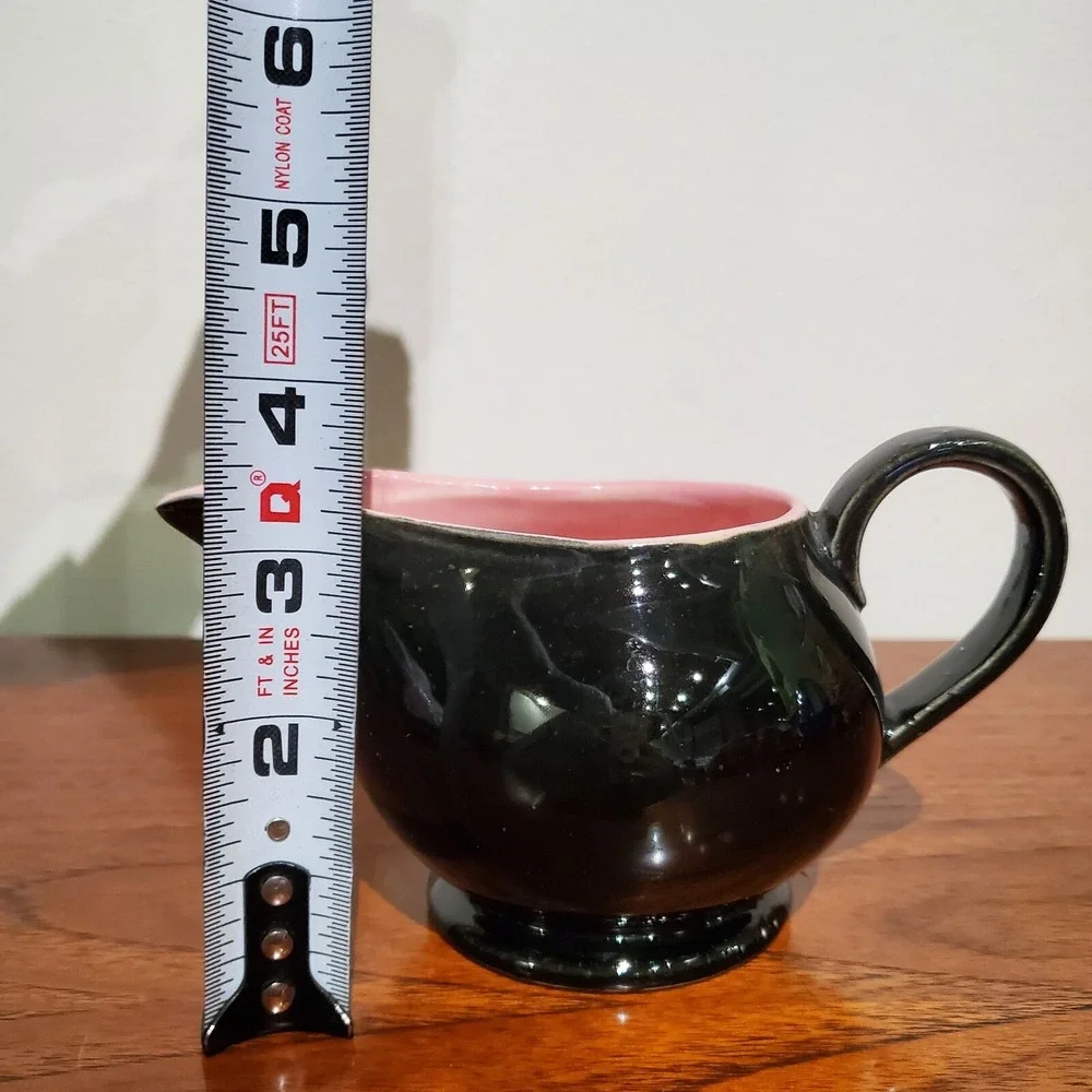 1950s MCCOY Creamer Pink Black Mid Century USA Ceramic‎ Footed Pitcher